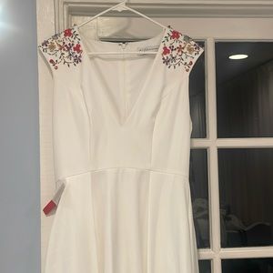 Mac Duggal BEADED CAP SLEEVE A LINE MIDI DRESS Size 8 Brand New